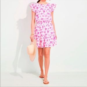 Vineyard Vines Palm Tree Smocked Dress - Pink and White - Medium